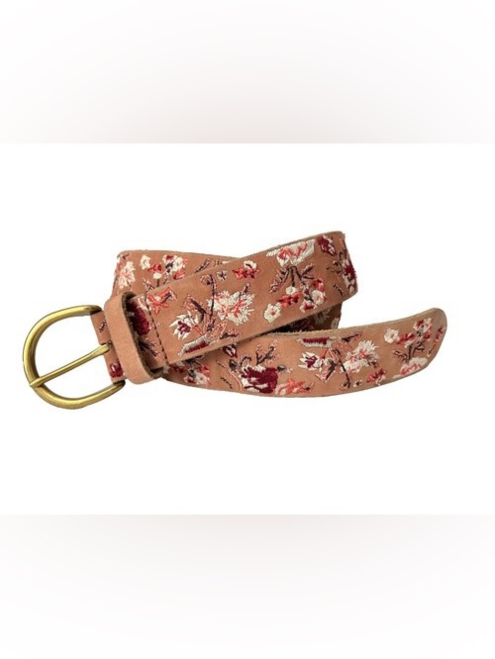 Lucky Brand Floral Embroidered Belt Leather Boho Western Y2K Metallic Fairycore